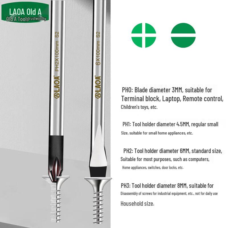 LAOA S2 Alloy Steel Phillips Screwdriver with Non-slip Handle