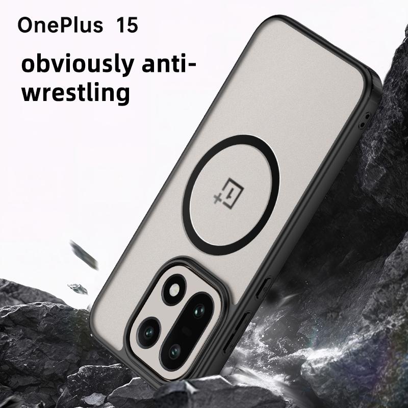 For Oneplus 15 Case Magsafe Frosted Semi-transparent Baby Skin Touch Raised Camera Lens Lips Guard Hybrid Soft Cover