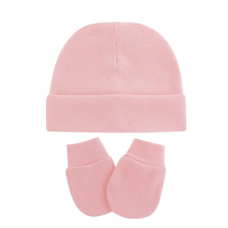 Autumn and Winter Newborn Baby Hat Anti-scratch Gloves Set Solid Color Hood Baby Hat Baby Supplies