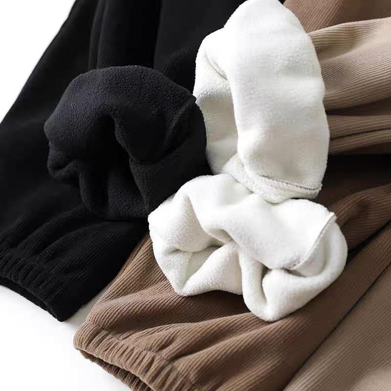 Autumn sports women's clothing plus velvet thickened loose cuff sweatpants women's simple high waist kapok velvet pants high waist