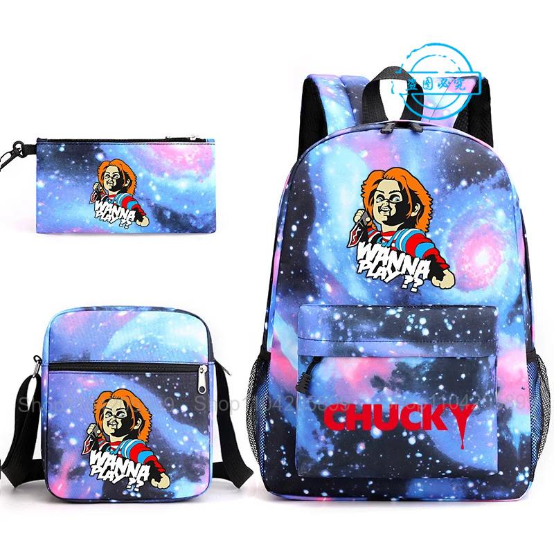3 stuks Kinder Speel Chucky Rugzakken Studenten Tiener Schooltassen Jongens Meisjes Cadeau Schooltassen Etui Schoudertassen Reistas 12 inches