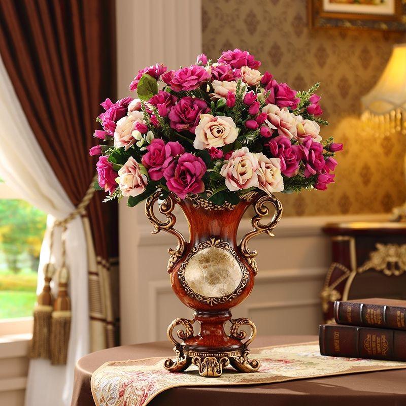 European Resin Vintage Vase Fake Flower Arrangement Ornaments Home Room Desktop Accessories Crafts Coffee Table Decoration Items