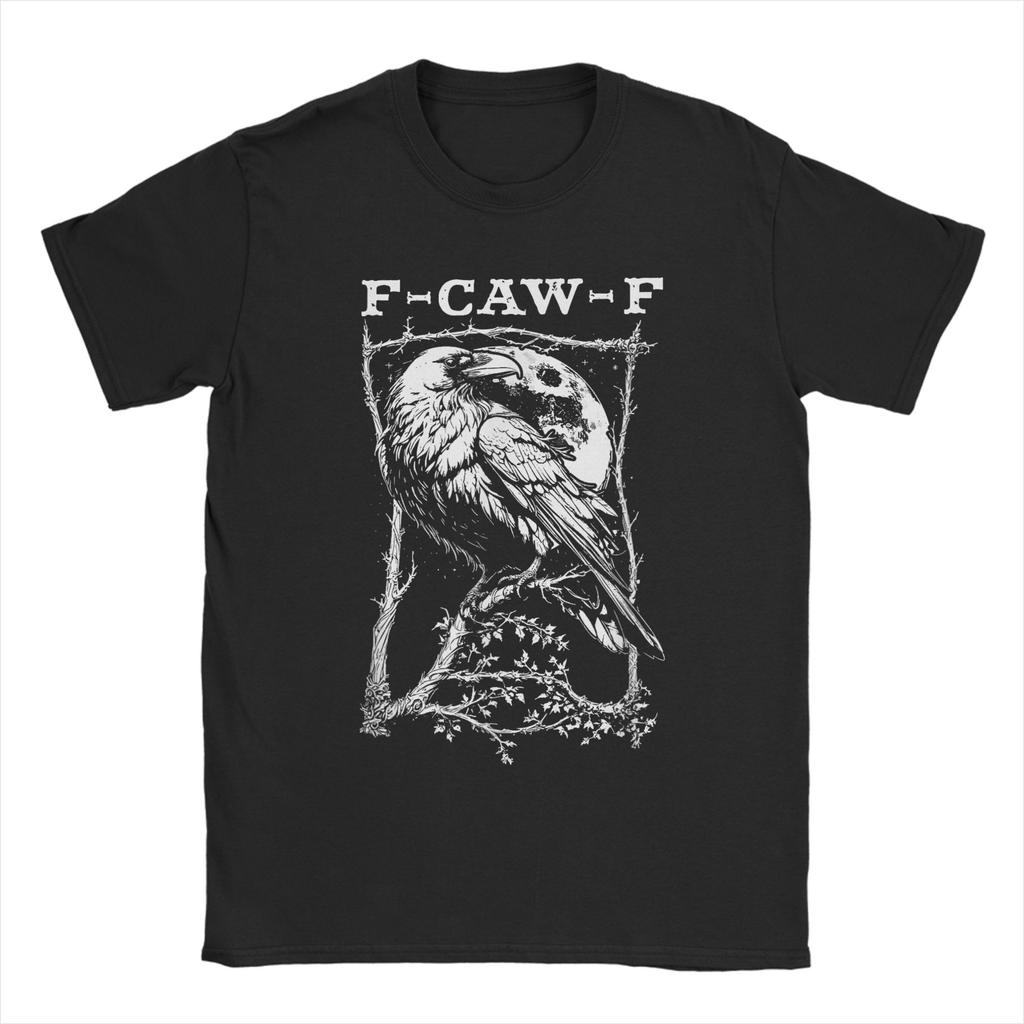 Crow F-Caw-F Funny Black Bird Moon Christmas Santa Hat T-Shirt for Men Crew Neck T Shirts Short Sleeve Tee Shirt Clothing