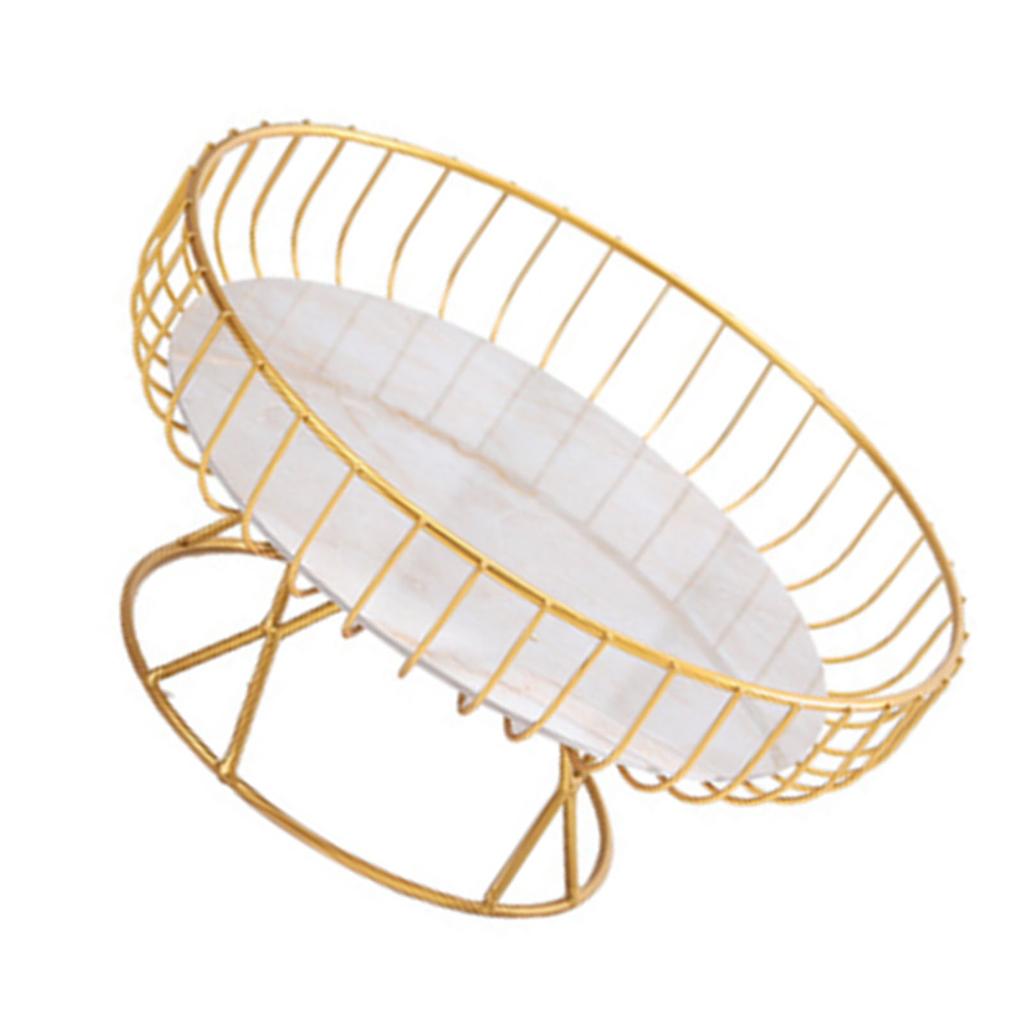 Fruit Tray Hollow Design High Foot Iron Marblel Decorative Practical Baking Paint Process Serving