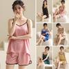 Ice Silk Pajamas Set for Women Satin Camisole Sleepwear V Neck Cami Top Shorts Set Summer Two-Piece Lounge Homewear