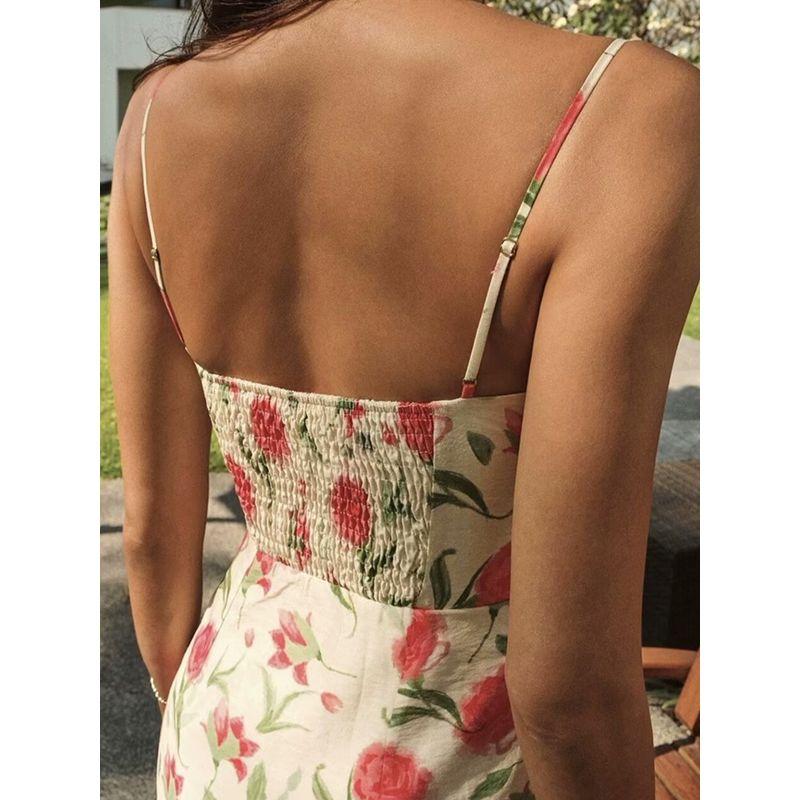 Mirror Flower Water Moon French Pure Desire Sexy Rose Floral Dress Tea Break Vacation Style Mid-Length Sling Dress Female