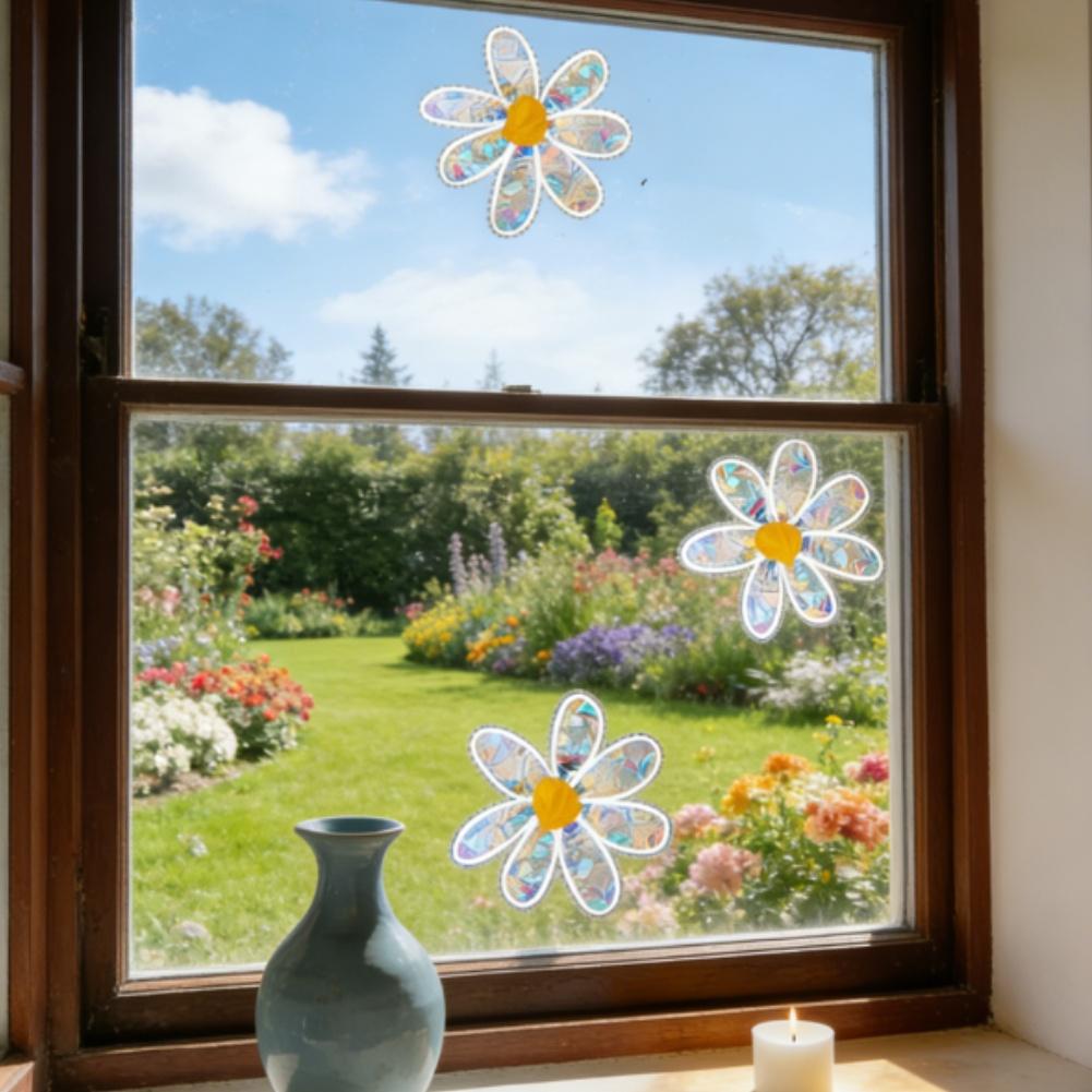 Daisy Flower Static Cling Stickers for Windows and Walls Set of 4 PVC Material Modern Decorative Floral Pattern