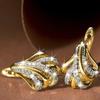 Huitan Opulent Shiny Hoop Earrings with Cubic Zirconia Noble Two Tone Accessories Gorgeous Aesthetic Wedding  for Women
