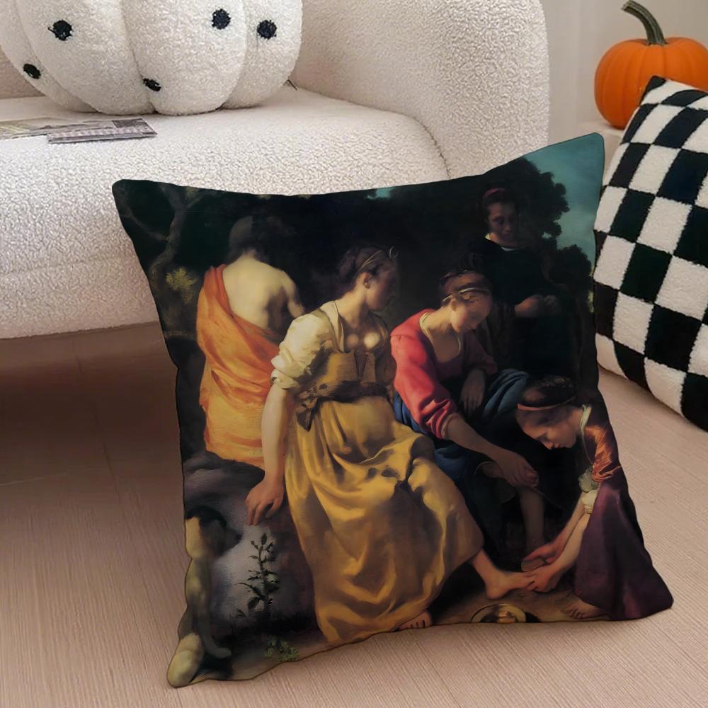 J-Johannes V-Vermeer Cushion Cover Linen Pillow Case Soft Breathable Protective Couch Room Decoration