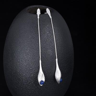Oorbellen in Chinese stijl van 925 sterling zilver voor dames, sieraden 2022 nieuwe trendy lapis lazuli boeket bloem bungeloorbellen EH088
