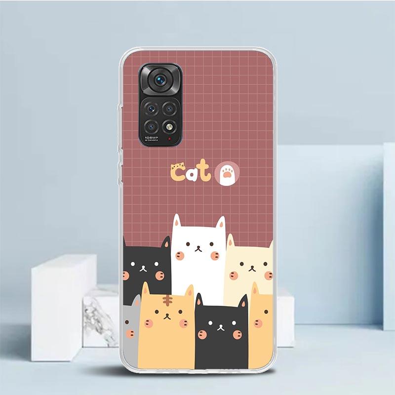 Cartoon Cute Cats Background Phone Case For Xiaomi Redmi Note 15 14 14S 13 12S 12 Pro Plus 11S 11 11T 11E 10S 10 + Soft TPU Back