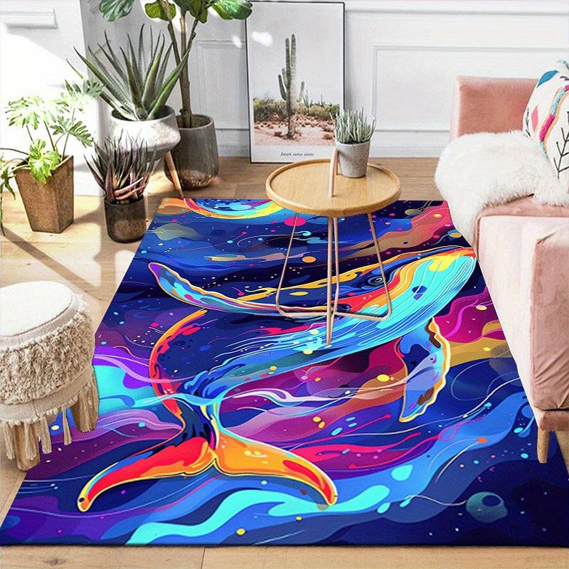 1pc Mysterious Blue Whale Print, Design Indoor Area Rug, Soft, Anti-Slip, and Durable Gaming Room Decor for Bedroom, Living Room, and Exerci