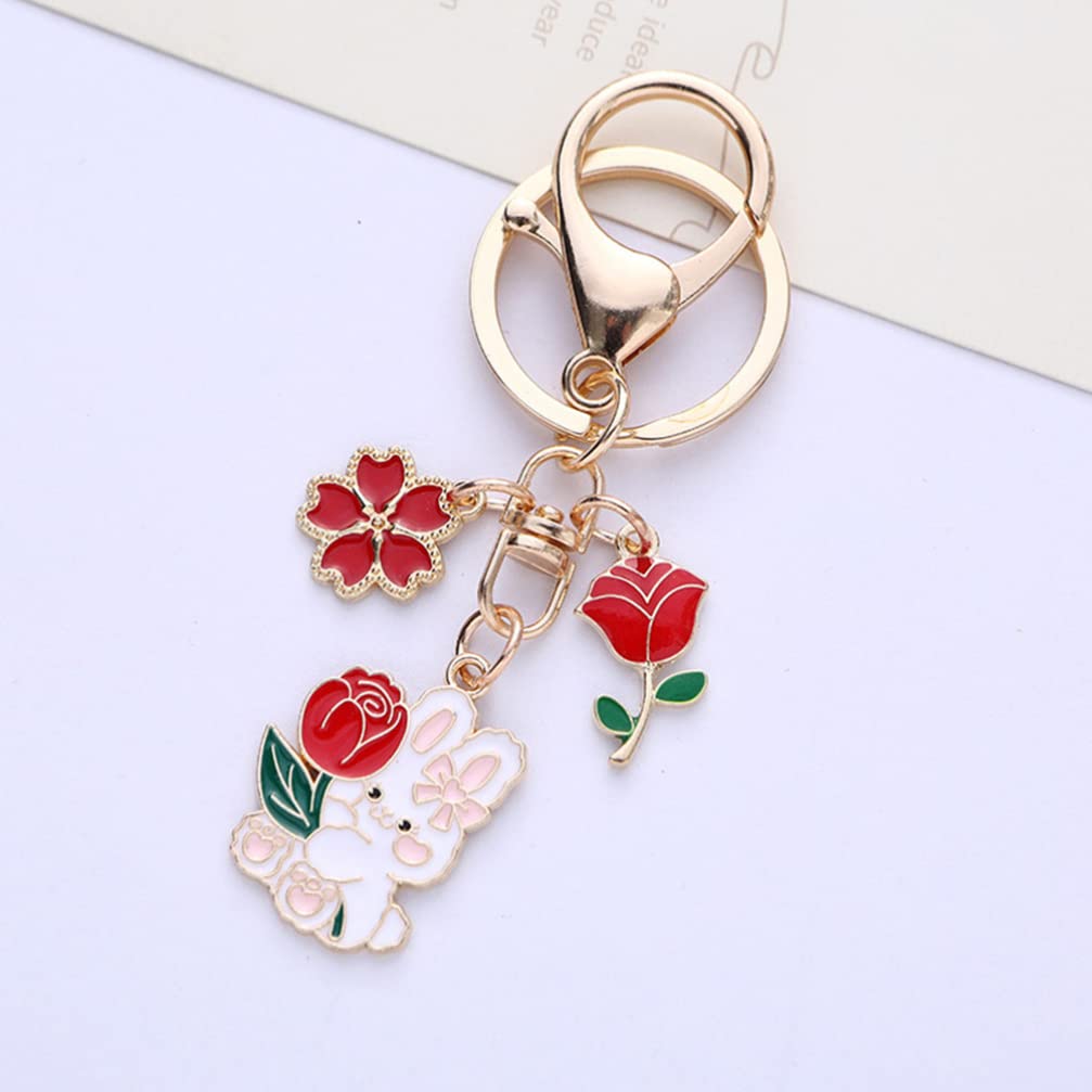 [LALAFINA] 2023 Zodiac Rabbit Keychain Key Ring with Cherry Blossom Design, Easter, Year of the Rabbit, Metal Key Charm, Cute, Prayer, Heian Era,