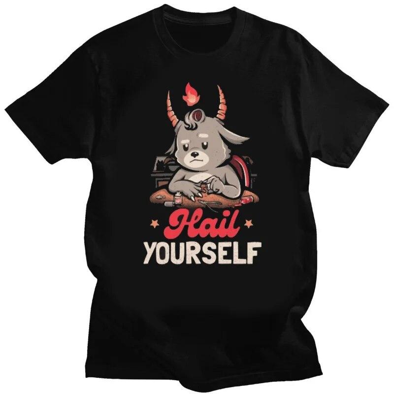 Kawaii Satan Demon Graphic Tshirts Funny Goat TeeHail Baphomet Horror Funny Evil T Shirt Unisex Women Summer XS-4XL Tee Shirts