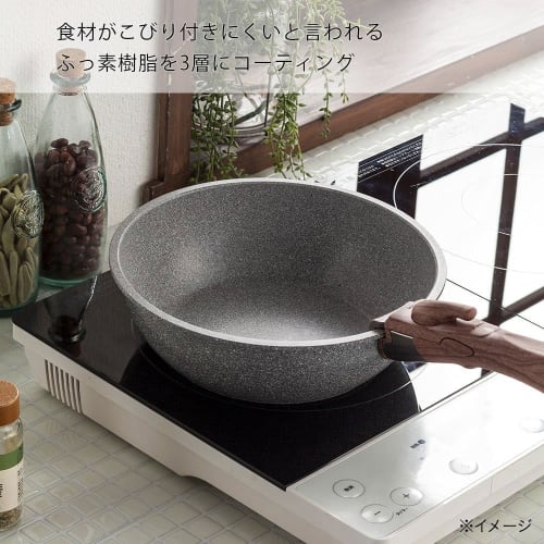 CAINZ Stone Marble Frying Pan, 22cm, Deep, Lightweight, with Removable Handle, Induction/Gas Compatible, Triple-Layer Fluoropolymer Coating, Non-Stick