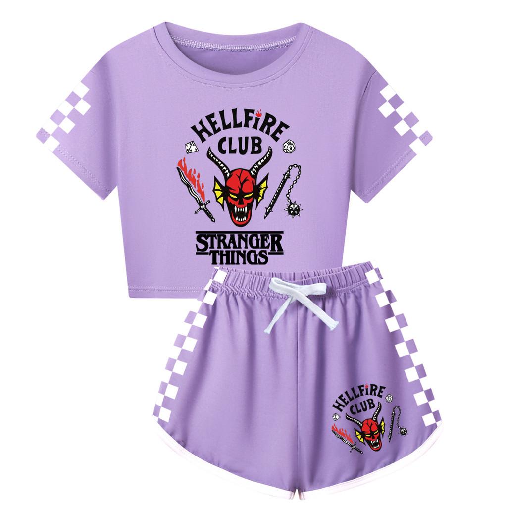 5253 Kinder Jungen Mädchen Stranger Print Kurzarm T-Shirt Hose Schlafanzug Schlafkleidung Set