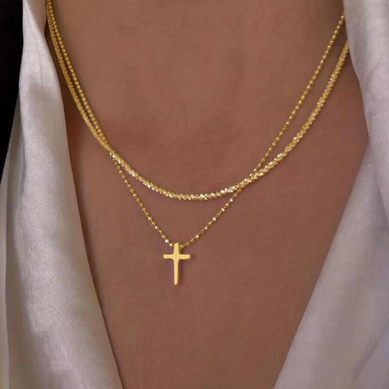 Trend Sweet And Cool Artificial Diamond Cross Pendant Pearl Personality Cool Wild Collarbone Chain Necklace Gift