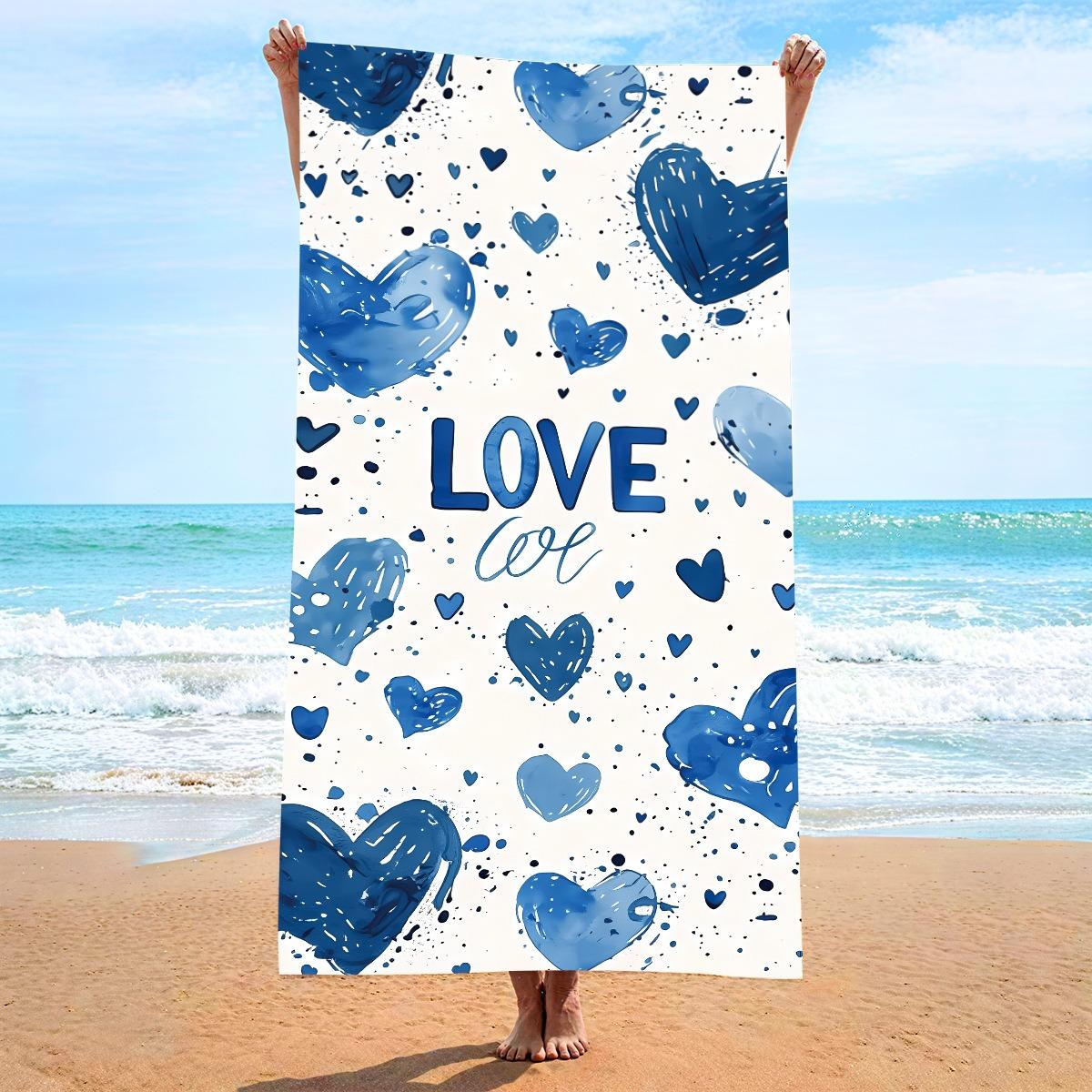 

Romantic Red Love Heart Print Polyester Beach Towel Quick Dry Sandproof Bath Towels Summer Swimming Pool Vacation Blanket Mat W40*H60(CM)