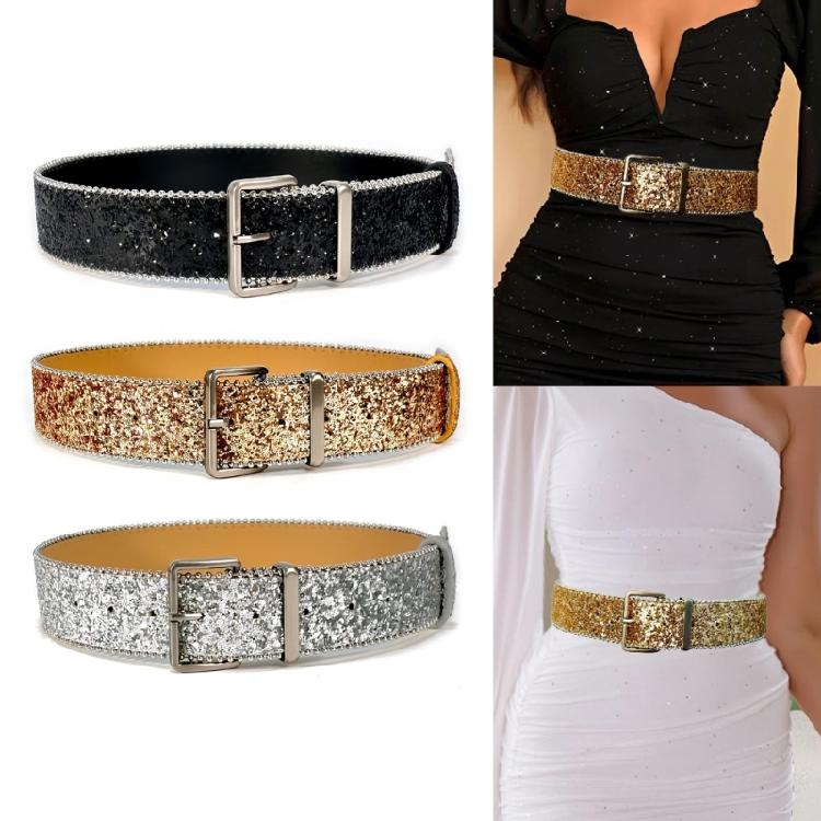 Blingbling Pin Buckle Waist Belt for Women Sequined Belt All Matching Wide Belt Shimmering Belt for Party Wear Dresses