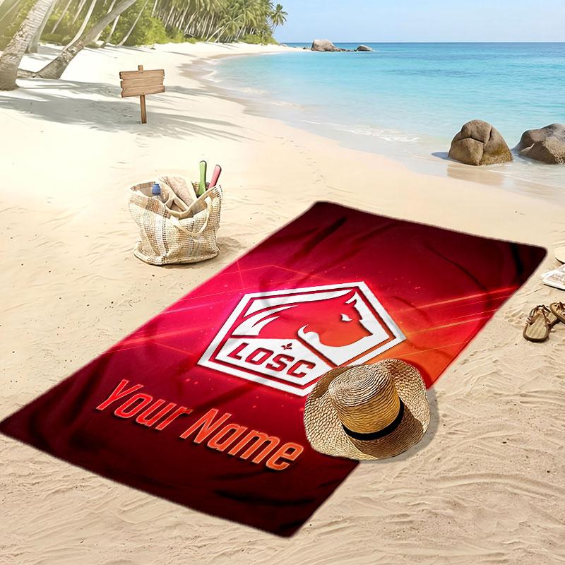 LOSC Lille Personalized Printed Beach Towel Soccer Logo Support Custom Name Text Absorbent Towel For Sport Travel Special Gift