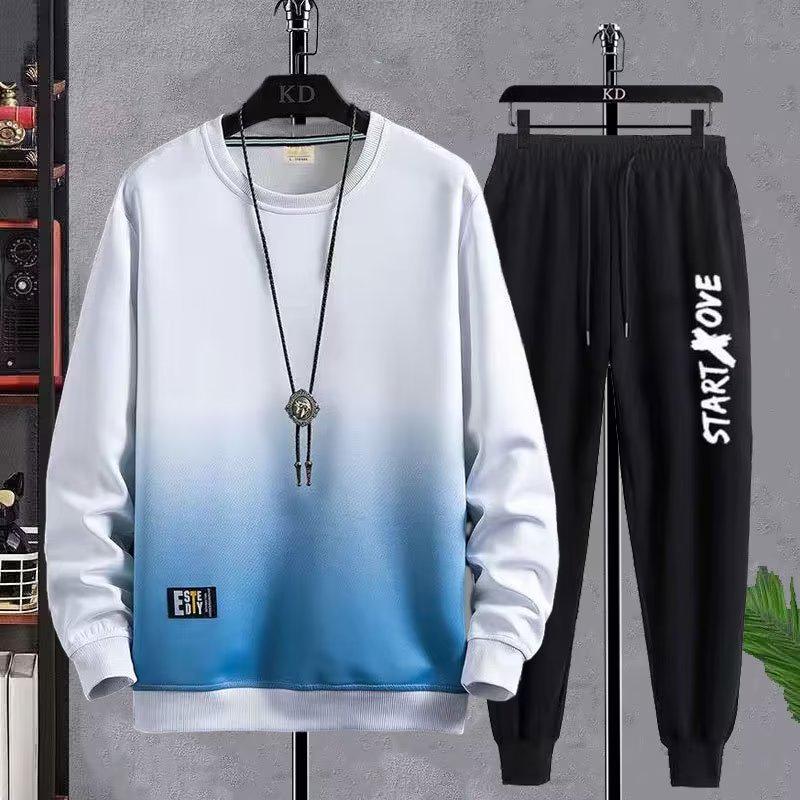 Hong Kong Style Fashion Casual Long Sleeve Men's Trendy Hoodie Set - Two-Piece Loose Fit