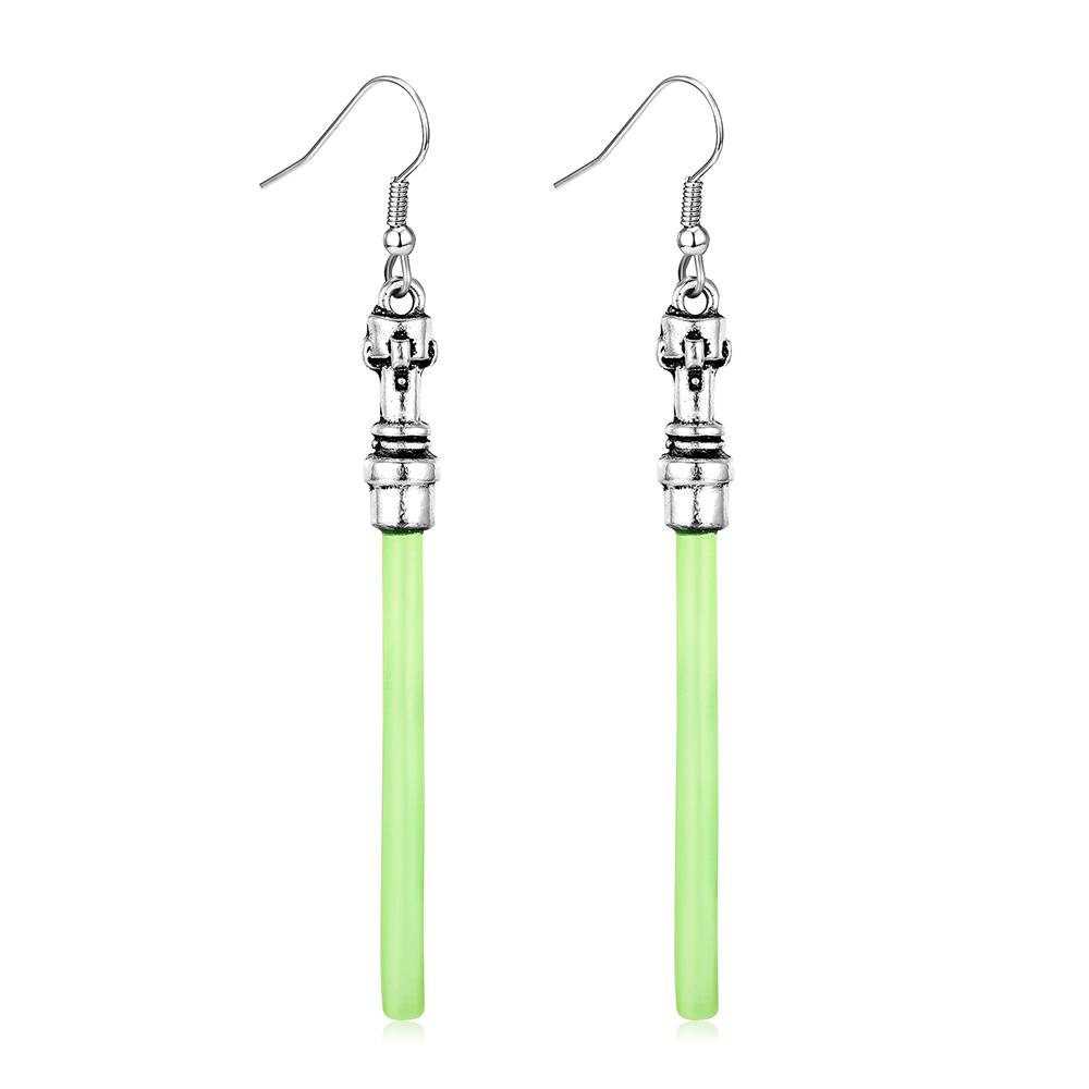 Green Lightsaber Dangle Earrings Unique Light Saber Pendant Drop Jewelry for Women Fans Cosplay Gifts War Movie Inspired