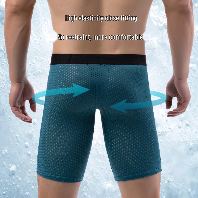 Men's Plus Size Ice Silk Mesh Sports Underwear: Summer Anti-Chafing Running Briefs with Extended Four-Corner Design