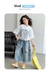 Girls' Summer Set 2026 New Style Children's Fashionable and Stylish Medium to Large Children's Loose Short sleeved Cowboy Shorts Two Piece Set