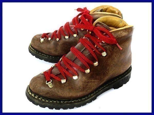 

70-е - 80-е Винтажные кожаные треккинговые ботинки Vibram Roccia Block с трехслойной подошвой, темно-коричневые, 5 / 23.5-24.0(ИСПОЛЬЗОВАЛ)