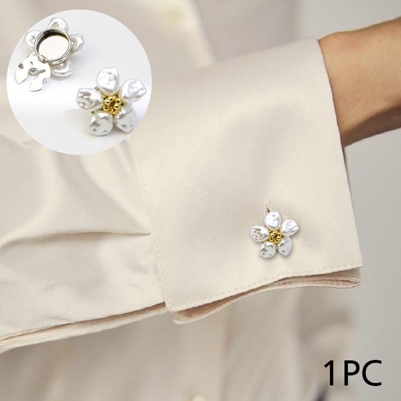 1PC Jewelry Pearl Five-petal Flower Shape Gift Accessories Exquisite Button Cover Wedding Cufflinks Elegant 32/29x17mm