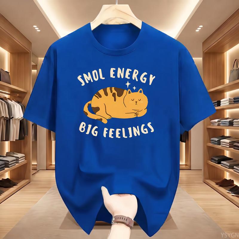 Smol Energy Big Feelings Cat T-shirts Cotton Short Sleeve Round Neck Tshirt Men Women Summer Clothes