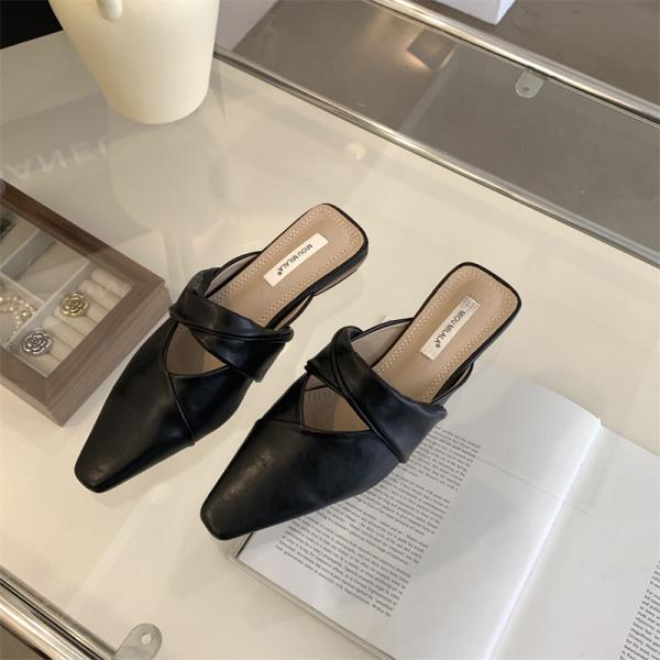 

Модные тапочки Женские Летние С квадратным носком Женская обувь Низкие шлепанцы Мюли Сексуальные 2025 Тканевая отделка Резиновые Каблуки-копытца Римский стиль ПУ Квадратный носок Женский 35