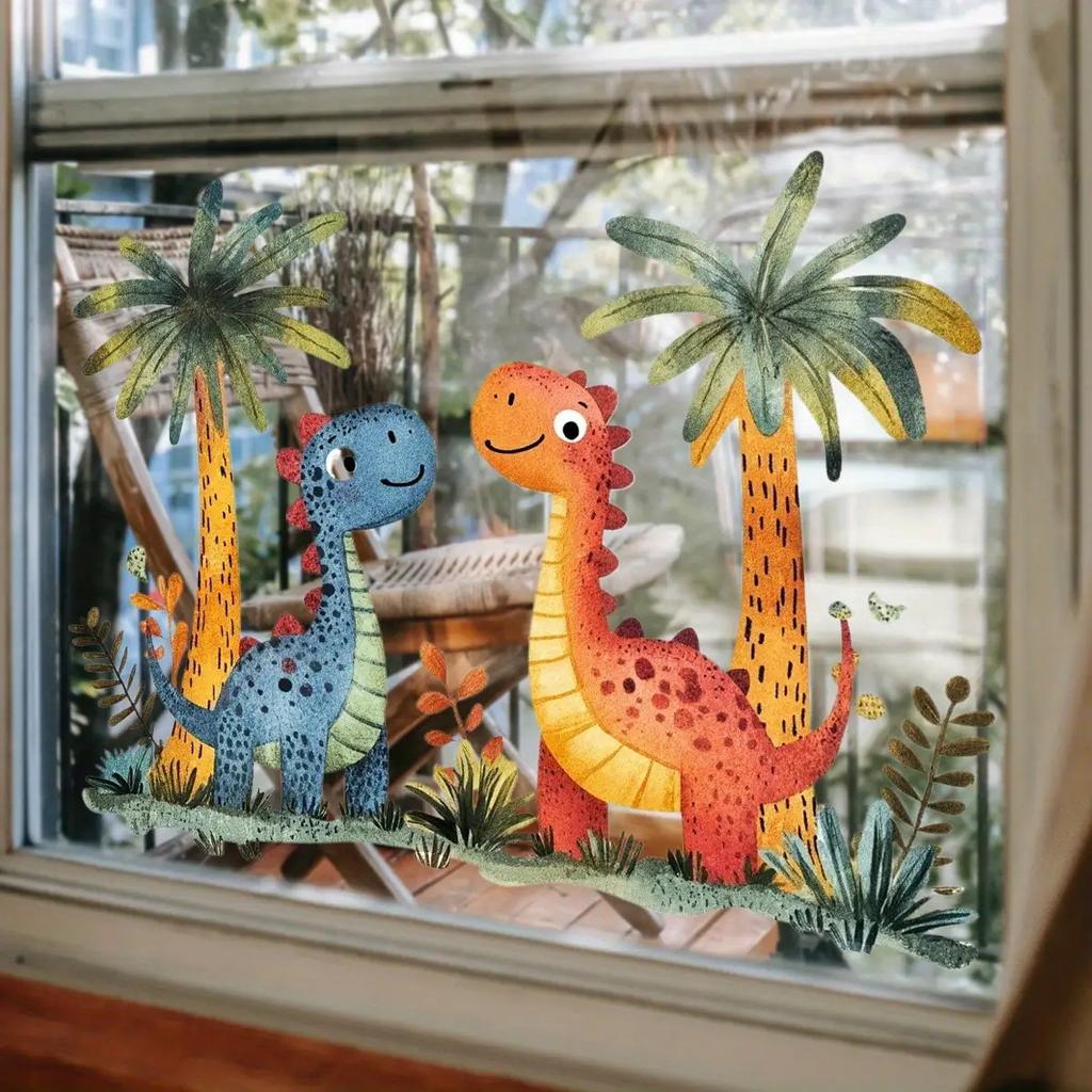 Cartoon Dinosaur Window Sticker Self Adhesive Kids Room Jurassic Glass Decor