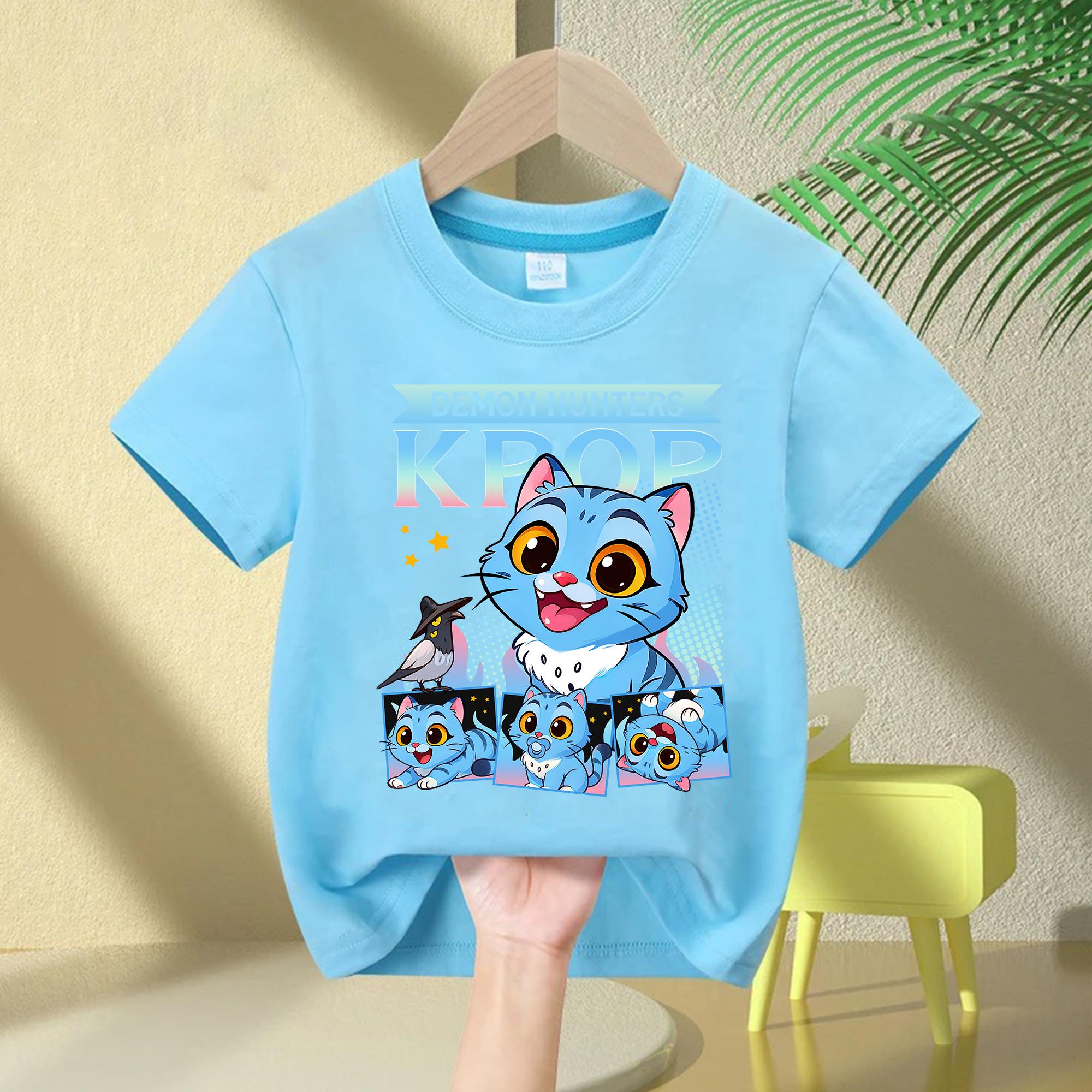

T-Shirts Girls Children s T-shirt Cartoon Printed Fashion Casual Top Crew Neck Cartoon Girl T-Shirt Casual Girl Clothes 170cm