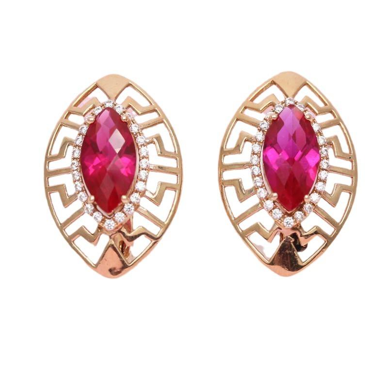 Purple Gold European Fashion Atmosphere Inlaid Stone Ear Buckle Exquisite Rose Gold Plated Earrings Women
