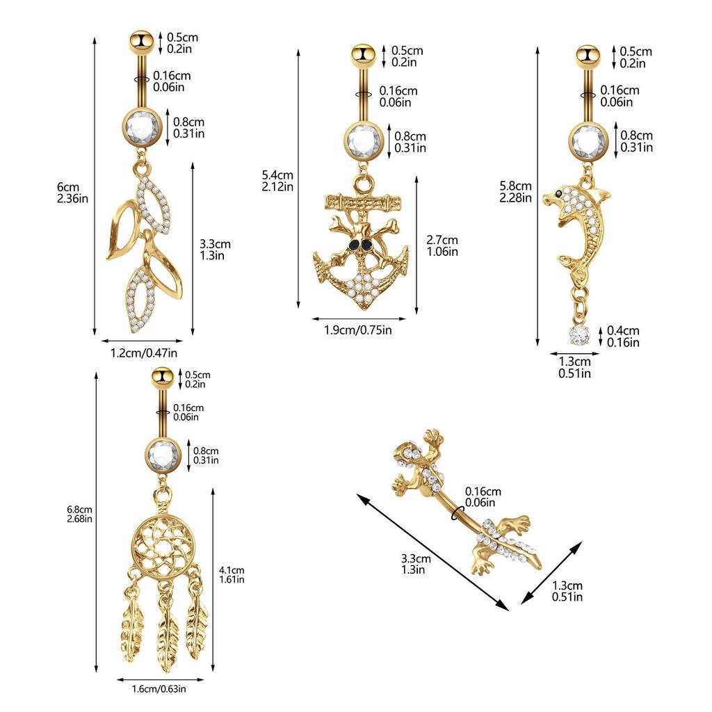 Stainless Steel Dream Catcher Belly Button Ring Set (5-Piece)