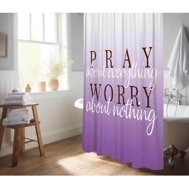 Wathon Purple Shower Curtain, Lilac Purple Shower Curtains for Bathroom with Inspirational Quotes, Cloth Fabric Bathroom Decor Set with Hooks Modern