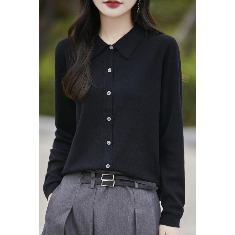 

DAFIFY Женская мода повседневная осень-зима однотонный принт длинный рукав поло воротник свитера XXL чёрный