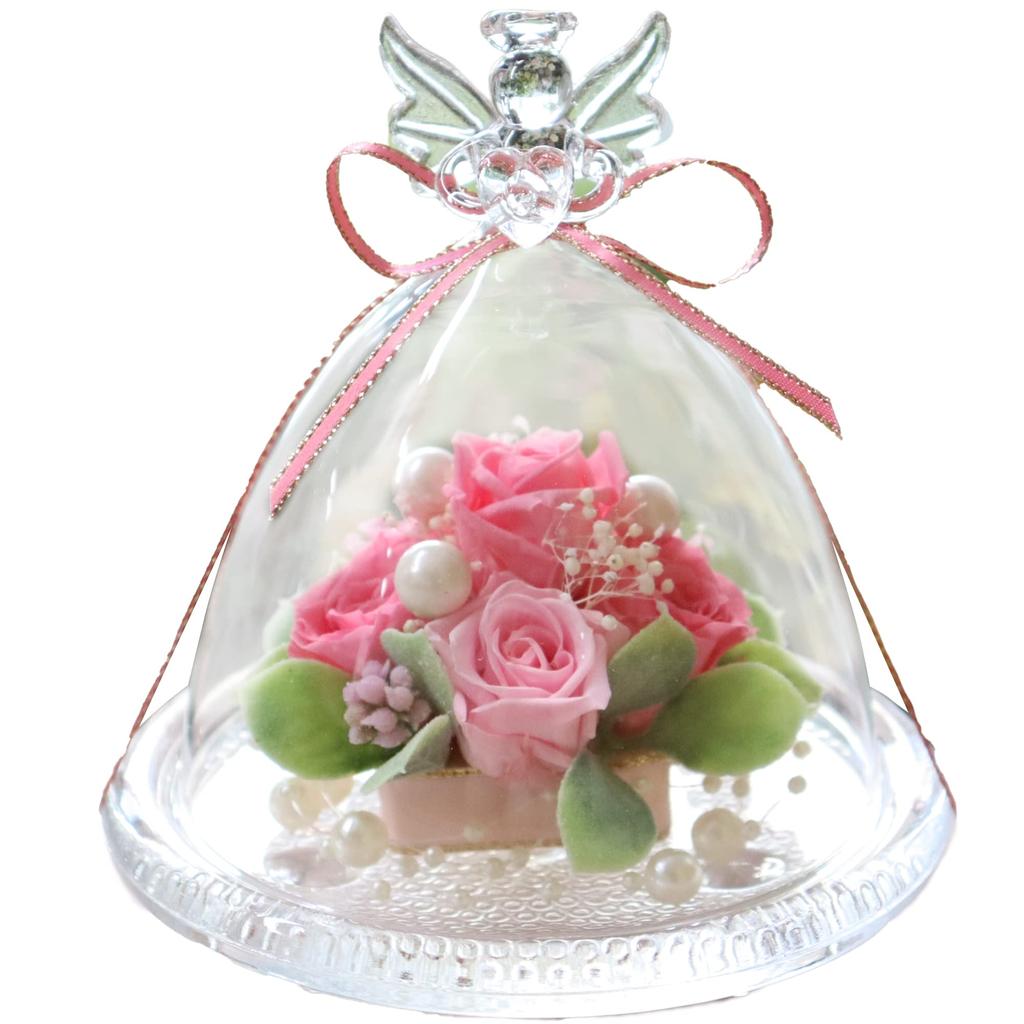 IPFA Preserved Flowers Glass Dome Angel Birthday Wedding Gift Wedding Anniversary Retirement Gift 60th Birthday Gift Popular Flowers Roses Celebration