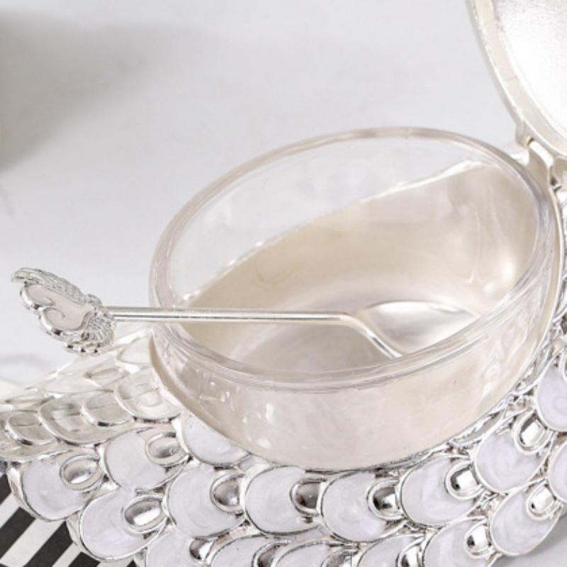 Sugar Bowl Seasoning Jar,Silver Peacock Shape Alloy With lid,Coffee Beans Container,Sugar and Dairy Storage Pots,Kitchen Tools