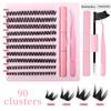 5D Volume Eyelash Clusters DIY Kit with Natural Wispy Bundles, Eyelash Glue Set for Self Application, Beginner Friendly Daily Home Eyelash Extensions