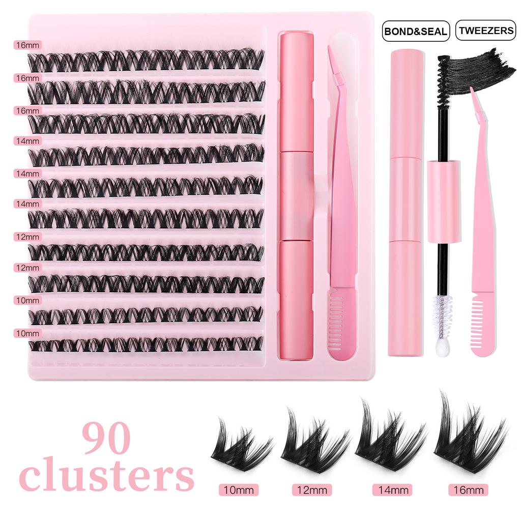 5D Volume Eyelash Clusters DIY Kit with Natural Wispy Bundles, Eyelash Glue Set for Self Application, Beginner Friendly Daily Home Eyelash Extensions