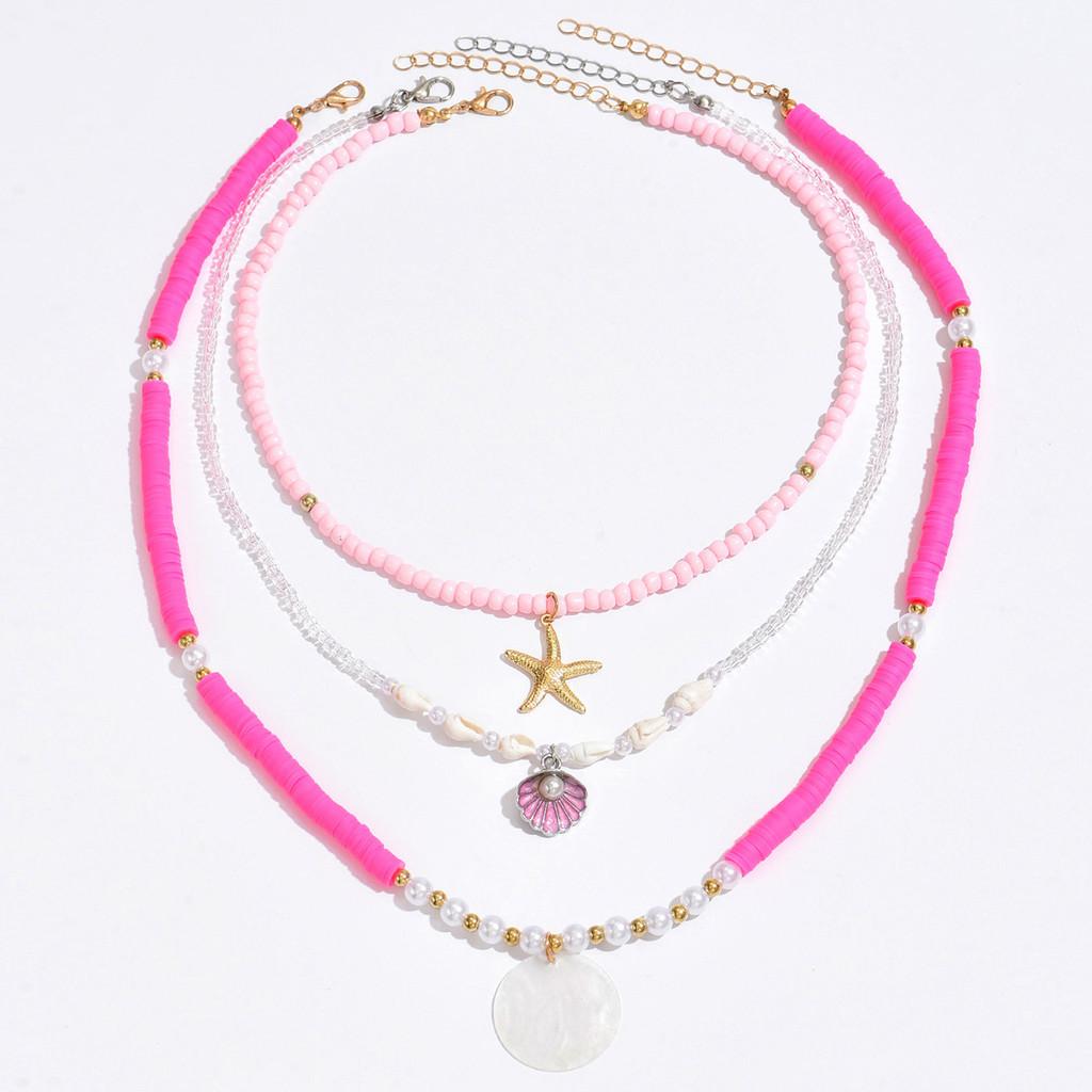 

Soft Clay Layered Necklace With Shell Beads And Starfish For Women Summer Style