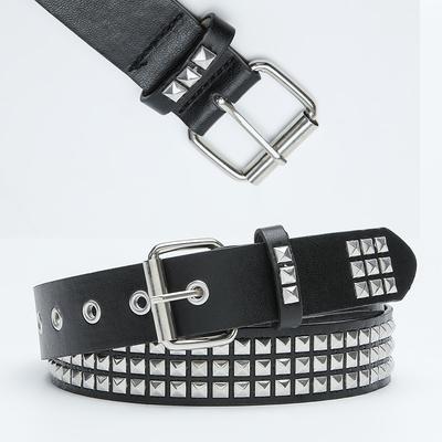 Punk Men'S Belt Metal Pyramid Square Bead Rivet Decorative Corn Buckle Hollow Belt Women