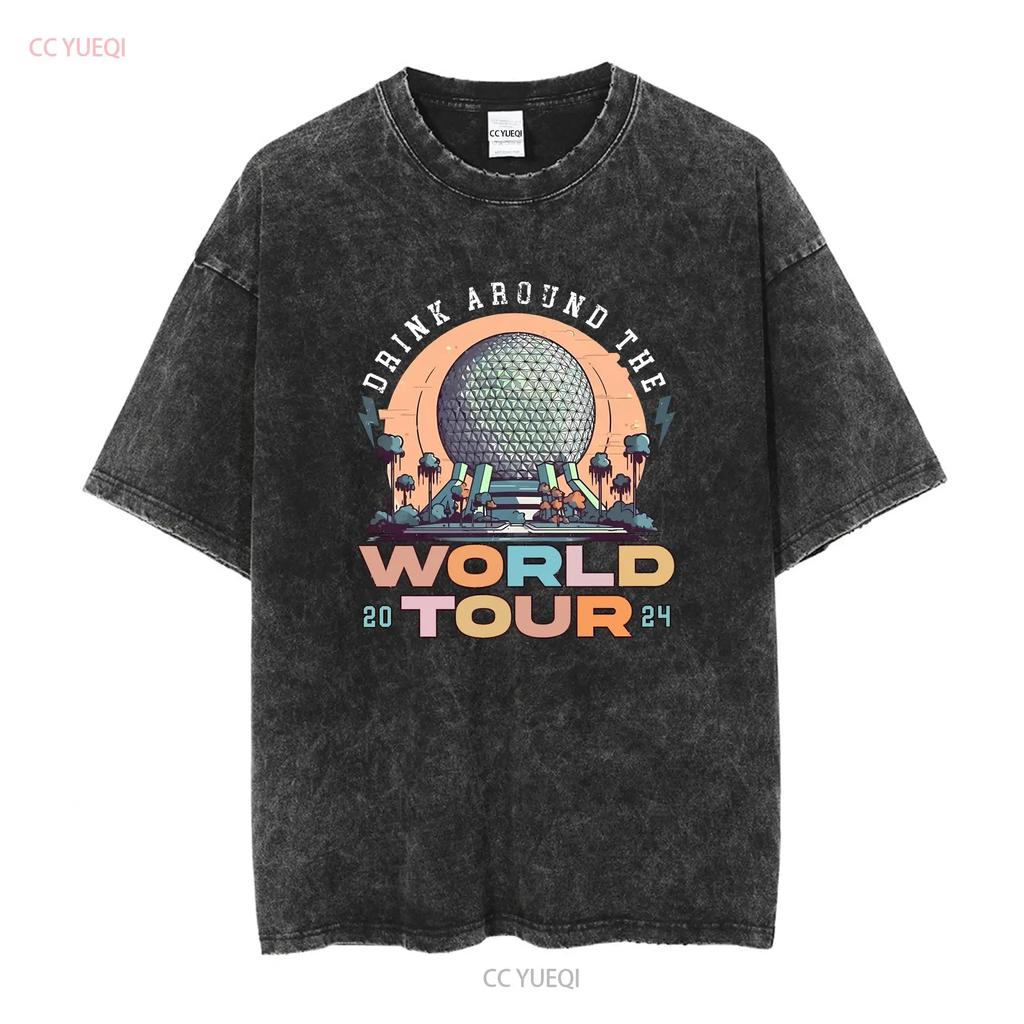 Retro Epcot Drink Around The World Tour T Shirt long or short sleeves vintage Washed streetwear Breathable Comfortable