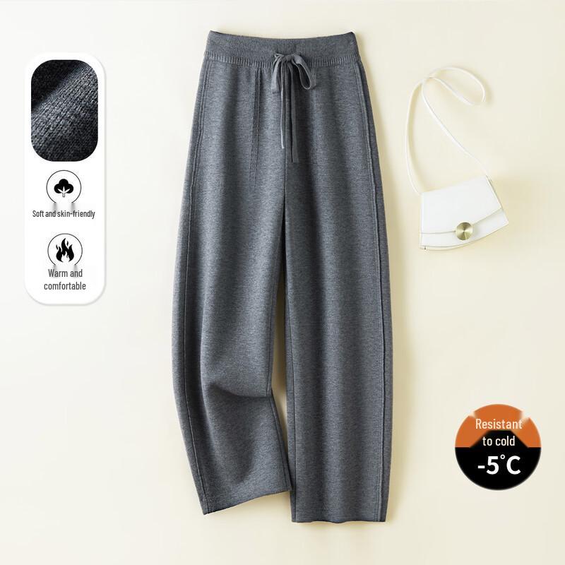 Srcr Women s Wool-Blend Thickened Knitted Curved Wide-Leg Pants L