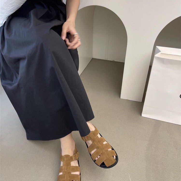 Baotou Roman Sandals Drag Women's Summer 2024 New Internet Celebrity Super Fire Thick Sole Soft Sole Comfortable Matte Leather Pig Cage Shoes