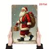 Vintage Santa Claus Metal Tin Sign    Iron Wall Art with Festive Snowy Night Scene Red  White Striped Stockings  Gift Box