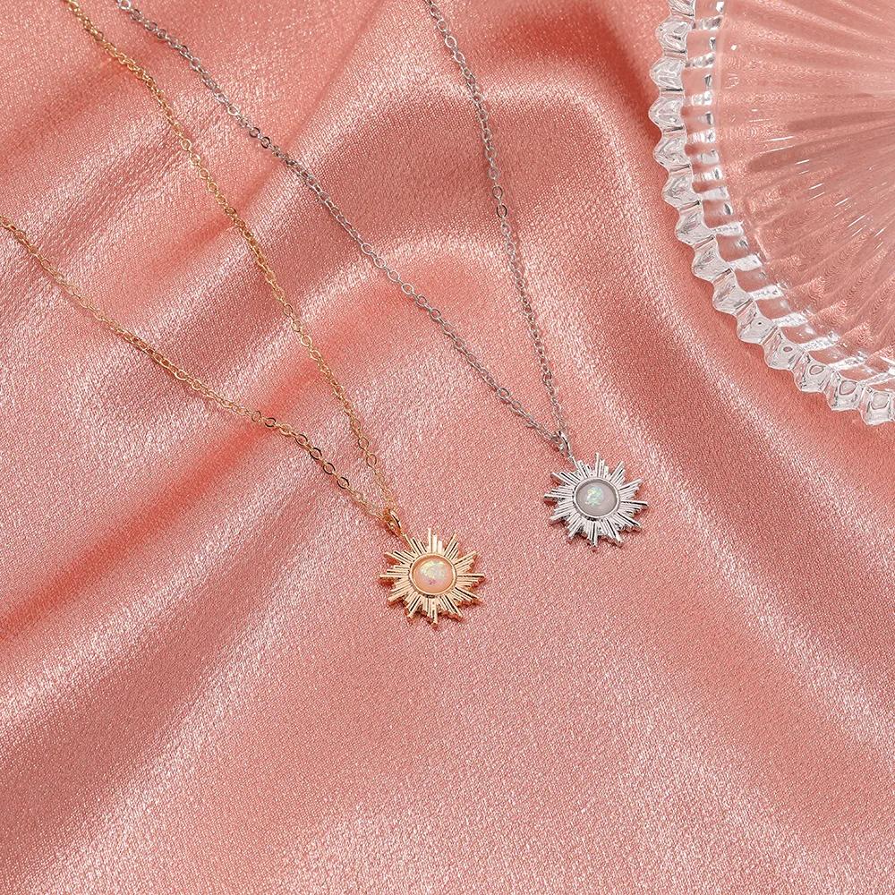 2024 New Summer Neck Chains Opal Sun Pendant Necklaces for Women Temperament Zircon Aesthetic Simple Short Clavicle Necklace