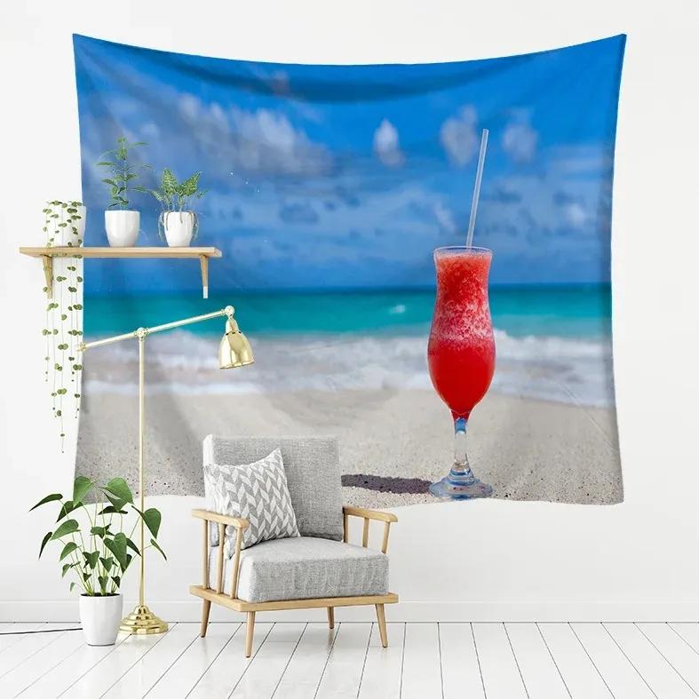 Seaside Scenery Drift Bottle Pattern Hanging Cloth Home Wall Decoration Tapestry Bedroom Living Room Tapestry